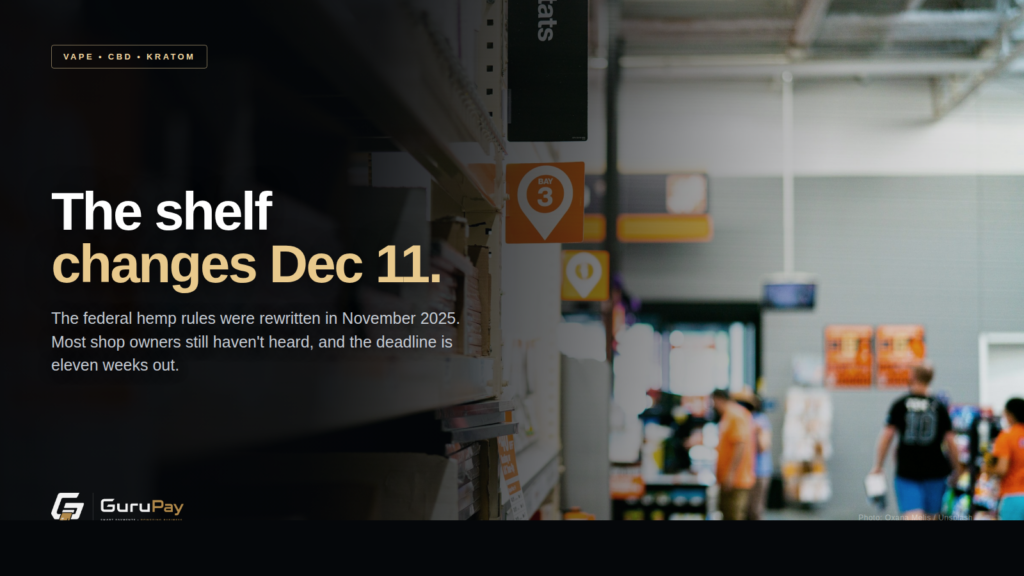 Retail shop aisle with the words The shelf changes Dec 11